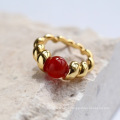 Croissant Ring Stainless Steel Pearl Natural Stone Ring 18K Gold Plated Titanium Steel Ring Jewelry Women